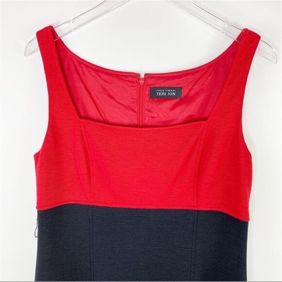 Ricki Freeman for Teri Jon Red/Black Wool Color Block Wool Sheath Career Dress - Picture 2 of 12